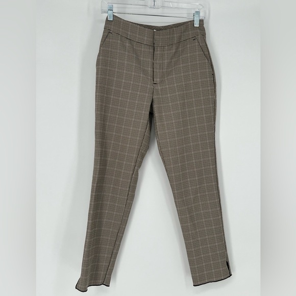 ZARA BASIC HOUNDSTOOTH TAN ANKLE PANTS FLAT FRONT TWO‎ SIDE SLANT POCKETS - Picture 1 of 10